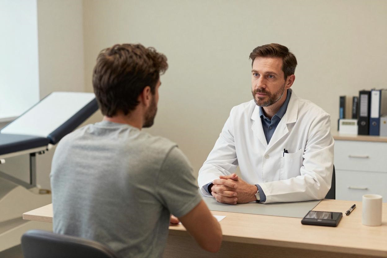 Patient in Beratung bei Urologen in der Praxis