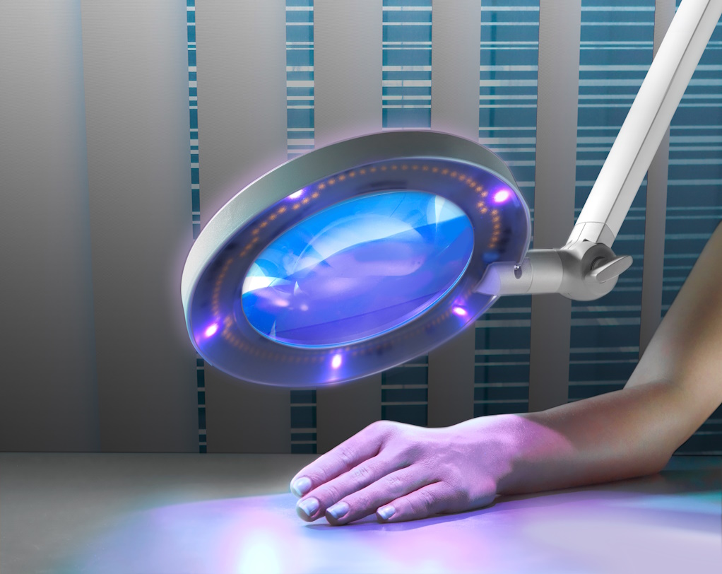 Derungs OPTICLUX Wood-Light Lupenleuchte mit UV-Funktion für dermatologische Diagnostik