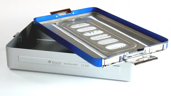 Dental Alu-Sterilisiercontainer, 312 x 189 x 83 mm, nur Deckel gelocht, farbiger Deckel Gelb