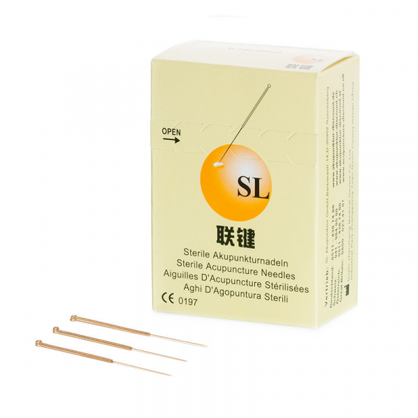 SL-Gold-Akupunkturnadeln silikonisiert Gold-Griff ohne Führrohr (100 Stück) 0,20 x 15 mm