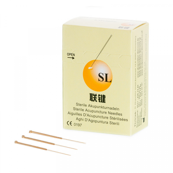SL-Gold-Akupunkturnadeln silikonisiert Gold-Griff ohne Fhrrohr (100 Stck) 0,80 x 25 mm