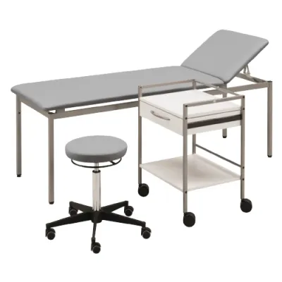 Varimed Mbel-Set Untersuchungsliege / Hocker und Vielzweckwagen Silbergrau 55 Classic 