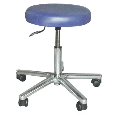 Drehhocker, Gestell Alu-Poliert, fahrbar, Lift 450 - 570 mm, Polster 7 cm, fr Hartbden blau