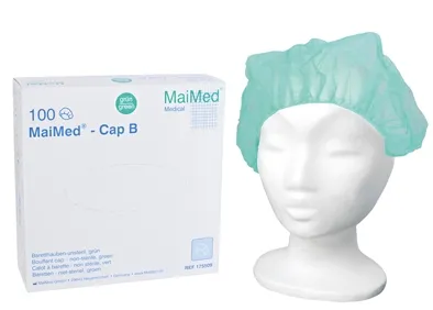 OP-Haube Cap B, Schwestenhaube, Baretthaube, Maimed (100 Stück) Grün