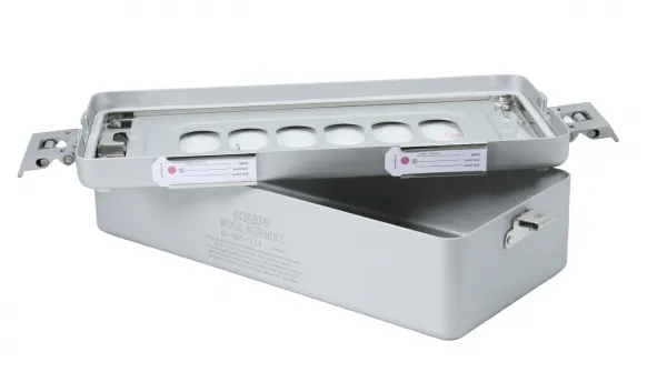Kleinset-Mini-Sterilisiercontainer Alu 300 x 135 x 70 mm nur Deckel gelocht Silber