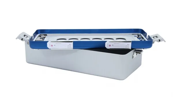 Kleinset-Mini-Sterilisiercontainer Alu 300 x 135 x 70 mm nur Deckel gelocht Blau