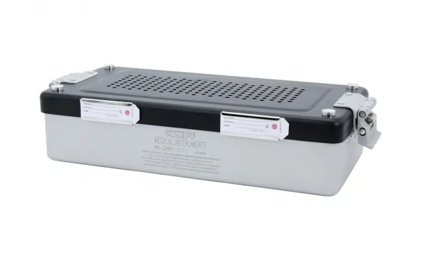 Kleinset-Mini-Sterilisiercontainer Alu 300 x 135 x 70 mm nur Deckel gelocht Schwarz