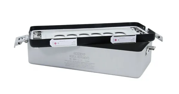 Kleinset-Mini-Sterilisiercontainer Alu 300 x 135 x 70 mm nur Deckel gelocht Schwarz
