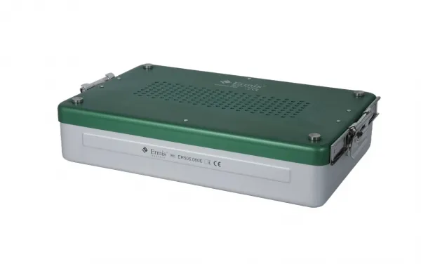 Dental Sterilisiercontainer Alu, 312 x 189 x 66 mm, nur Deckel gelocht, farbige Deckel Grn