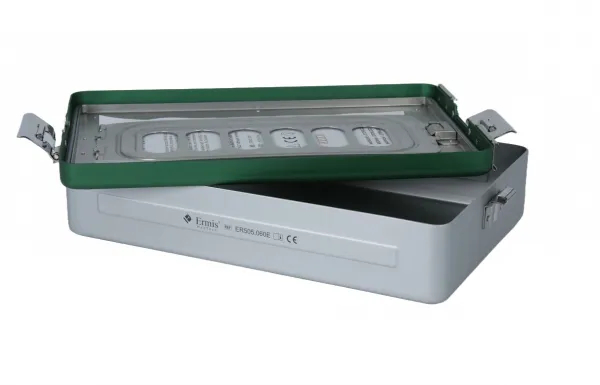 Dental Sterilisiercontainer Alu, 312 x 189 x 66 mm, nur Deckel gelocht, farbige Deckel Grn