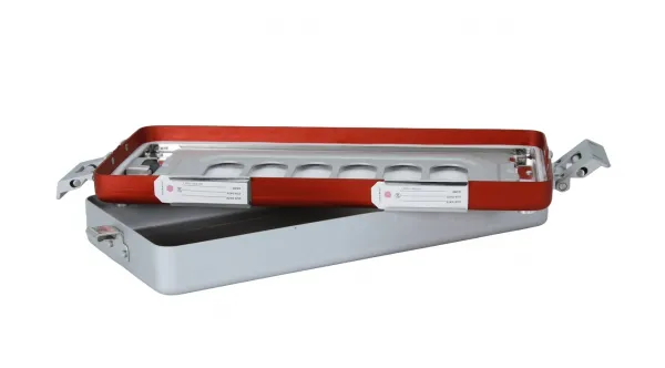 Kleinset-Mini-Sterilisiercontainer Alu 300 x 135 x 40 mm nur Deckel gelocht Rot