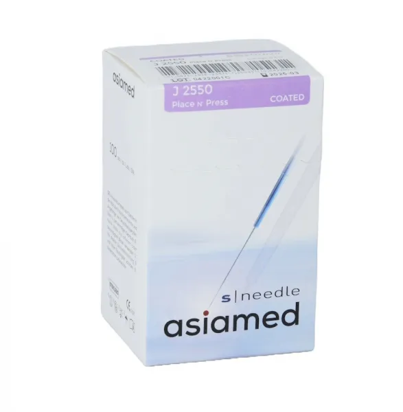 Akupunkturnadeln asiamed S|Needle J-Type, beschichtet mit KS-Griff mit Fhrrohr (100 Stck)  0,25 x 50 mm