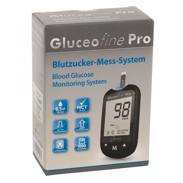 Gluceofine Pro Blutzucker-Mess-System Komplett-Set, Mesystem: mmol/L