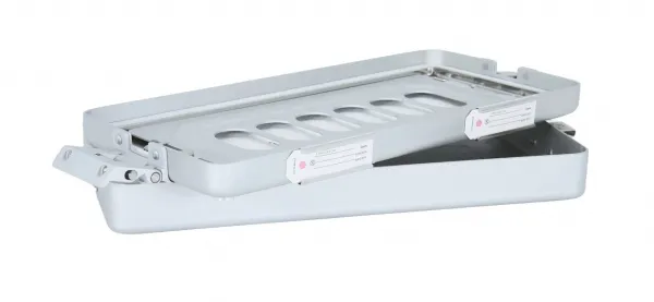 Kleinset-Mini-Sterilisiercontainer Alu 300 x 135 x 40 mm nur Deckel gelocht Silber