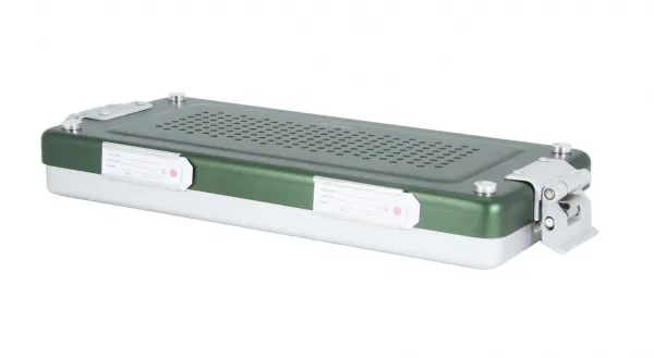 Kleinset-Mini-Sterilisiercontainer Alu 300 x 135 x 40 mm nur Deckel gelocht Grn
