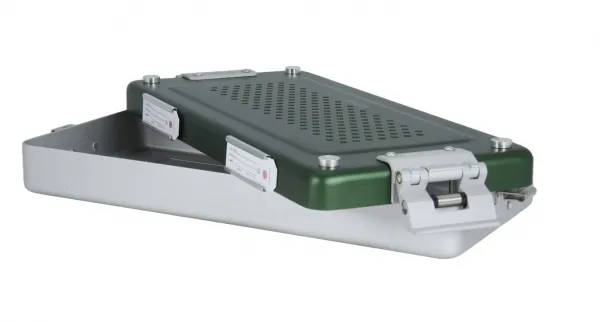Kleinset-Mini-Sterilisiercontainer Alu 300 x 135 x 40 mm nur Deckel gelocht Grn