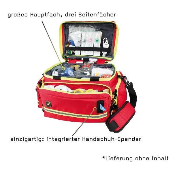 Notfalltasche MUC-M 43 x 25 x 29,5 cm, Rot mit 4 farbigen Modultaschen