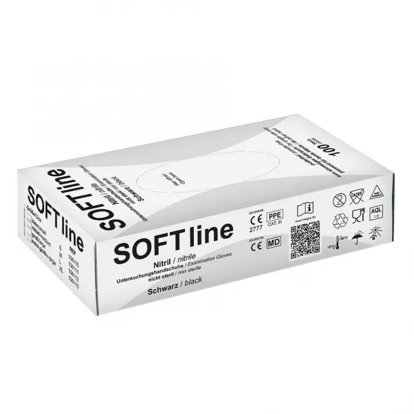 SOFTline Nitril Untersuchungs-Handschuhe schwarz, unsteril puderfrei, Gr.M