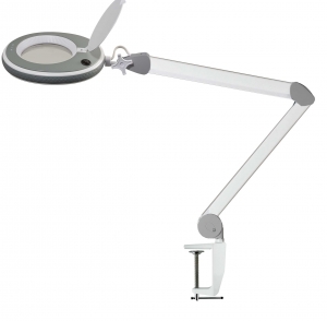 Lumeno LED-Kosmetik-Lupenleuchte 5 Dioptrien in Weiß / Grau mit Tischklemme, Modell 8215