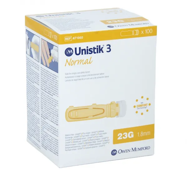 Unistik 3 Einweg-Sicherheits-Blutlanzetten Normal, steril, 23 G, 1,8 mm (100 Stck.)