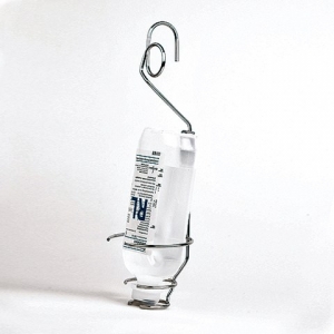 Infusionsflaschen-Aufhnger aus Metall, mit Haken zum Einhngen am Infusionsstnder.
