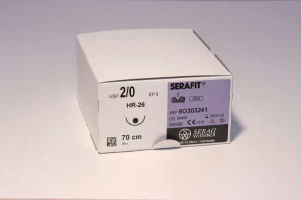 Nahtmaterial Serafit violett 4-0, mit Nadel HR-22, 70 cm Fadenlnge, resorbierbar (24 Stck)