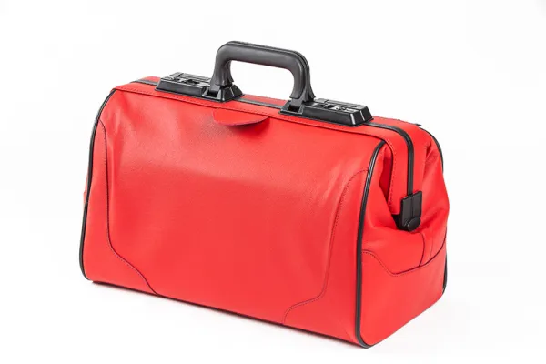 Arzttasche Rusticana Cross, 43 x 21 x  27 cm, Feinrindleder, ROT mit Kreuz 1 Vortasche