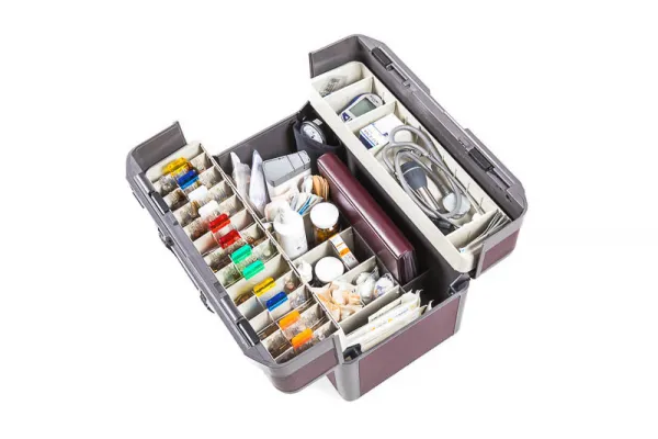 Arztkoffer IDEAL gro, Drasol, 44 x 24 x 29 cm, Besatz: Echtleder Grau