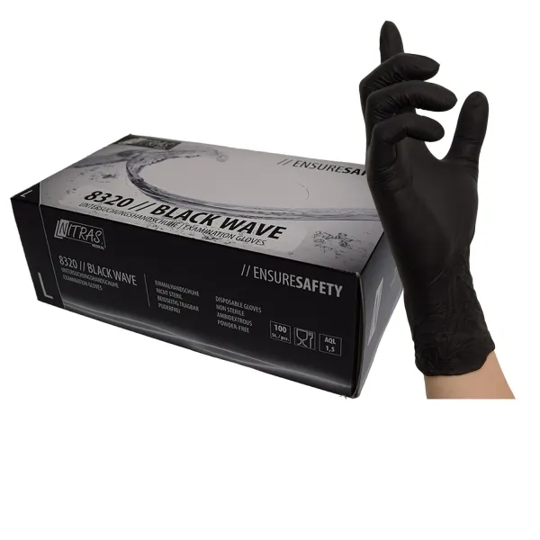 Nitril Handschuhe Black Wave, schwarz puderfrei (100 Stck) Gr. S