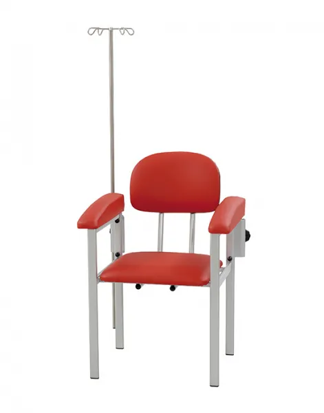 AGA Blutabnahmestuhl BES-1046, 2 Armsttzen, mit Infusionsstange, Gestell pulverbeschichtet RAL 9006 wei-aluminium Hellblau