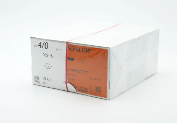 Nahtmaterial Seralon blau 4-0, mit Nadel DSS-15, 50 cm Faden, nicht resorbierbar (24 Stck)
