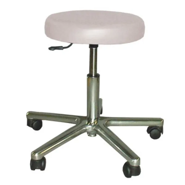 Drehhocker, Gestell Alu-Poliert, fahrbar, Lift 450 - 570 mm, Polster 7 cm, für Hartböden lichtgrau