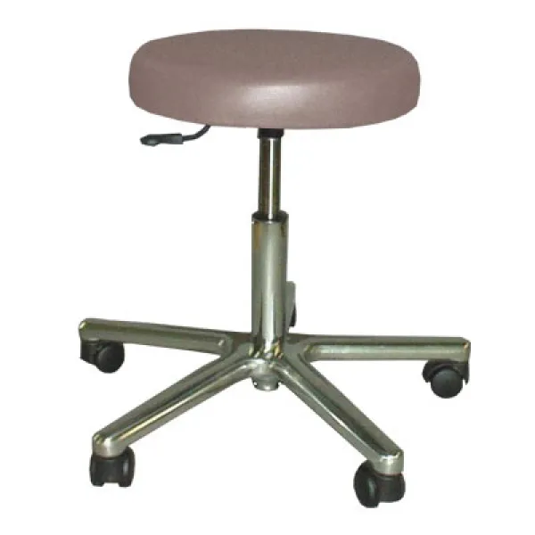 Drehhocker, Gestell Alu-Poliert, fahrbar, Lift 450 - 570 mm, Polster 7 cm, für Hartböden mittelgrau