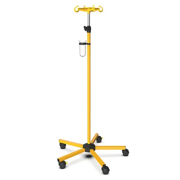 Infusionsständer farbig pulverbeschichter Stahl , komplett mit Flaschenreuz Gelb