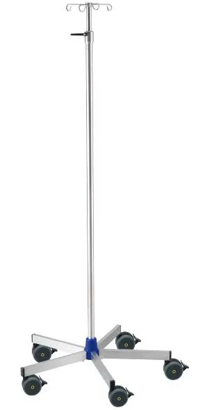 Infusionsstnder Urologie, Edelstahl, fahrbar, komplett mit Flaschenkreuz 5 kg pro Arm belastbar