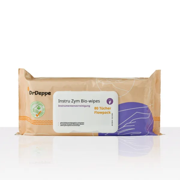 Instru Zym Bio-wipes, 20 x 20 cm alkoholfreie Vorreinigungstücher (80 Stück)