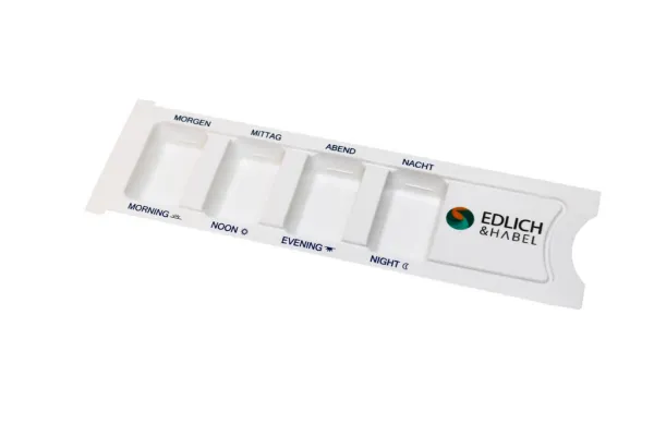 Medikamentendispenser, Kunststoff, Einteilung morgens, mittags, abends, nachts (200 Stück) Weiß