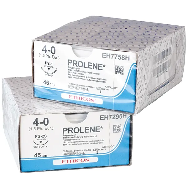 Nahtmaterial Prolene monofil blau, 6-0, mit Nadeln 2 x C1, 75 cm Faden, (3 DTZ) nicht resorbierbar