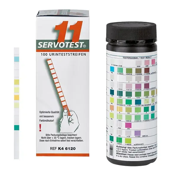 SERVOTEST 11 Urinteststreifen, mit Ascorbinsäure (100 Stück) 11 Parameter