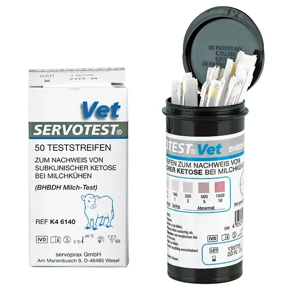 SERVOTEST VET Ketose Teststreifen (50 Stück)visuell ablesbare Eintauch-Teststreifen in Milch zur Keton Messung