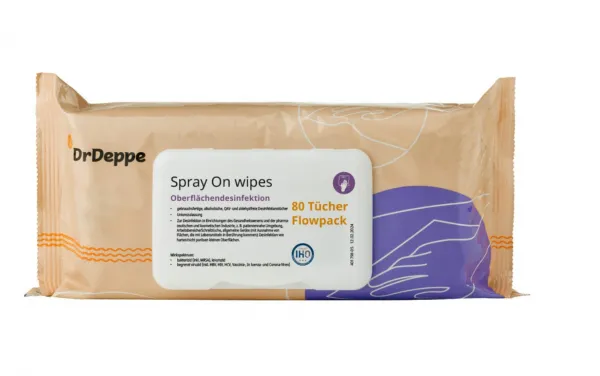 Spray On wipes (Cellulose), QAV- und aldehydfreie Flächen-Desinfektionstücher Flowpack mit 80 Tüchern