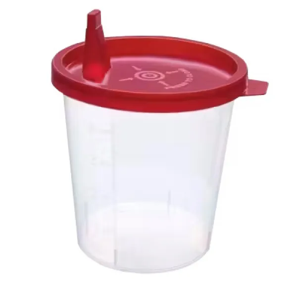 Urinbecher mit rotem Schnappdeckel, 125 ml (100 Stück)