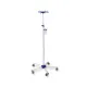 Infusionsständer Edelstahl, Kunststoff Fußkreuz und Flaschenhaken blau, komplett mit Abtropfglas und Halter