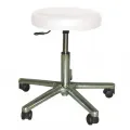 Drehhocker, Gestell Alu-Poliert, fahrbar, Lift 450 - 570 mm, Polster 7 cm, für Hartböden weiß