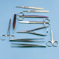 Instrumentensatz chirurgisch, 10-teiliges Praxis-Set, mattierte OP-Qualität, in Leinentasche,