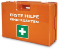 Erste Hilfe-Koffer, Kindergarten, gefüllt, DIN13157 +Zusatzausstattung, mit Wandhalterung