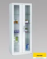 Medikamentenschrank Stahlblech, 2 Tren, Glasfenster, Breite: 800 mm RAL 7035 lichtgrau
