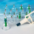 Schröpfglas-Set aus Kunststoff, 18 verschiedene Gläser mit Pumpe