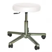 Drehhocker, Gestell Alu-Poliert, fahrbar, Lift 450 - 570 mm, Polster 7 cm, für Hartböden weiß