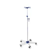 Infusionsständer Edelstahl, Kunststoff Fußkreuz und Flaschenhaken blau, komplett mit Abtropfglas und Halter